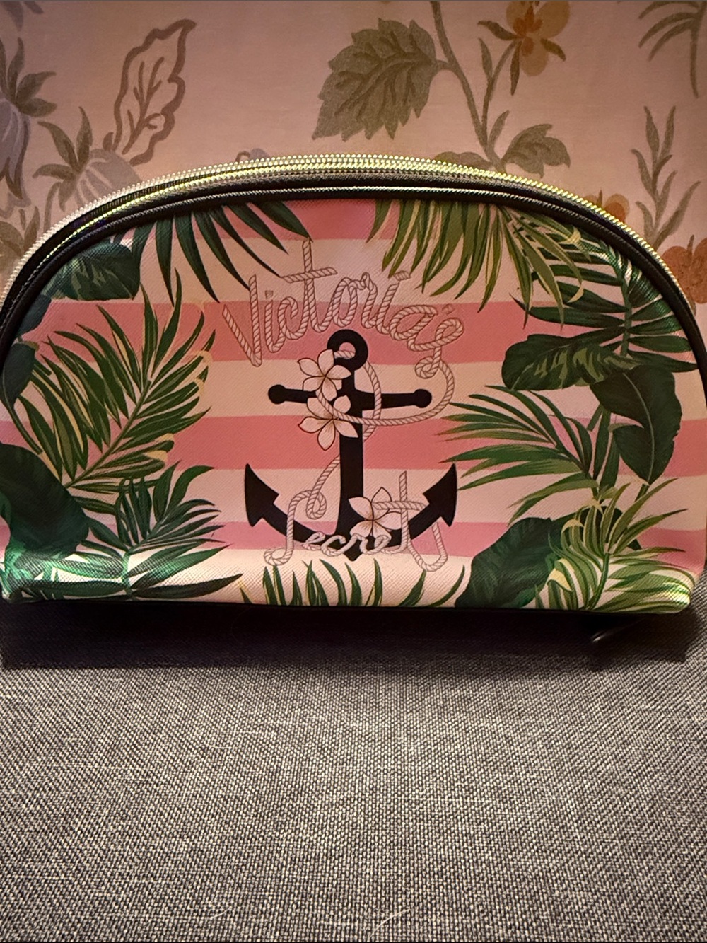 Victoria's Secret Pink & Green Tropical Anchor Makeup Pouch